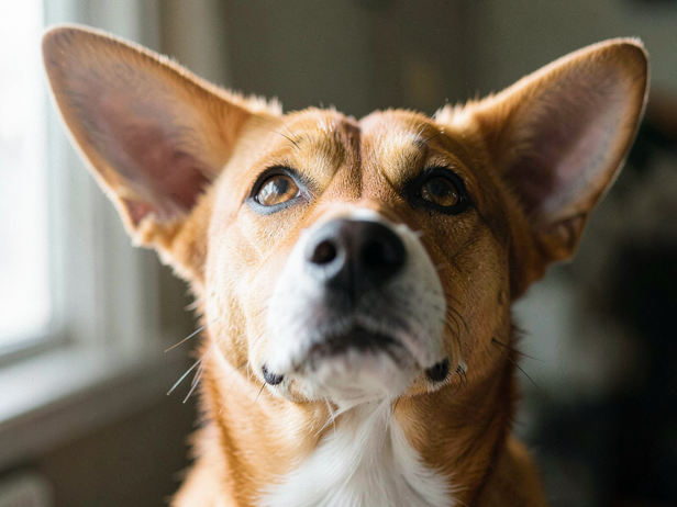 Attentive Dog's Upward Gaze
