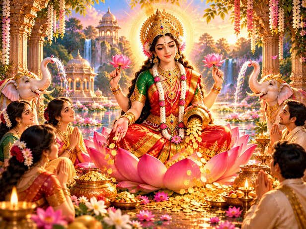 Radiant Lakshmi Blessing the Lotus Temple