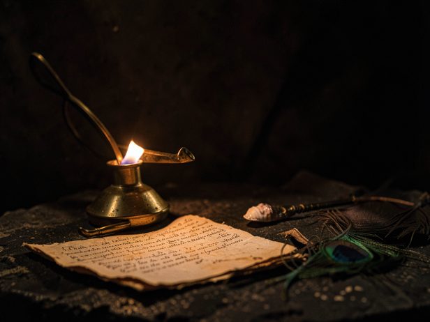 Ancient Lamp and Manuscript