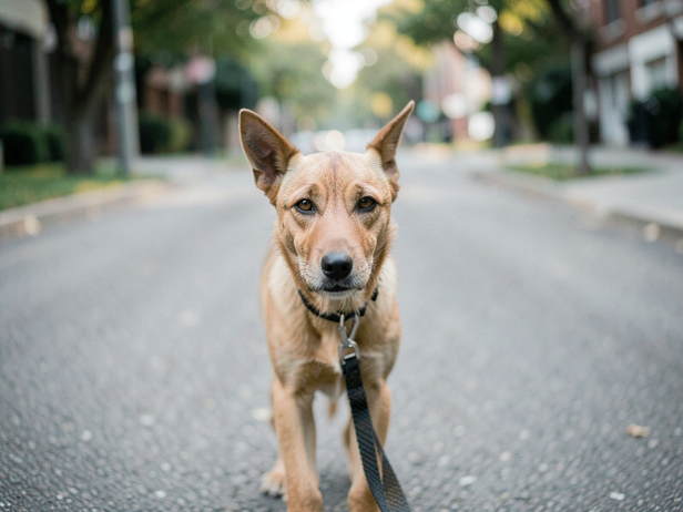 Focused dog on morning walk