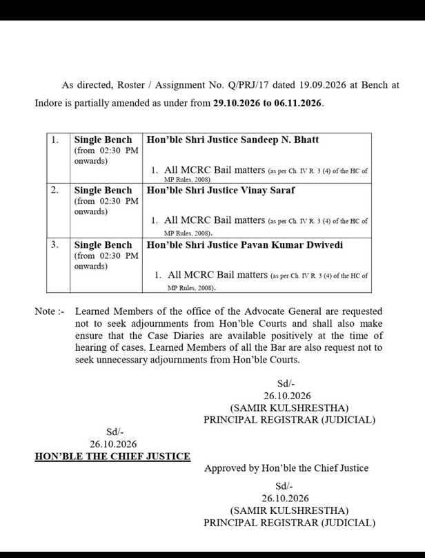 क्रिमिनल केस के लिए इंदौर में नौ दिन के लिए  बनीं तीन स्पेशल बेंच