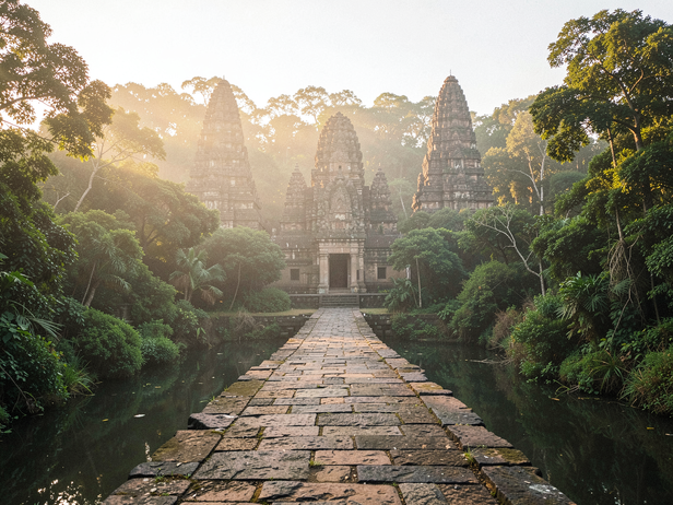 Misty Jungle Temple Dawn