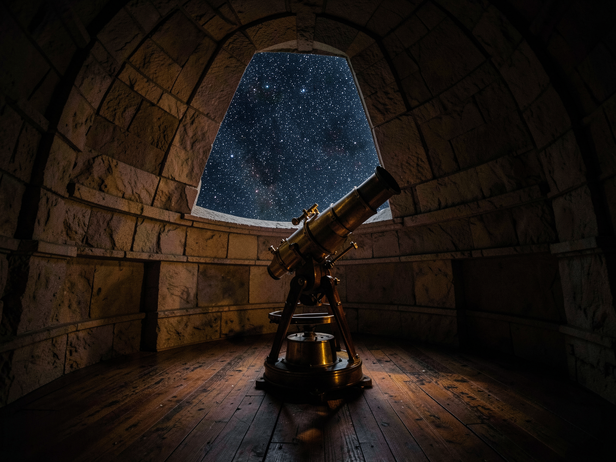 Vintage Telescope Under Stars