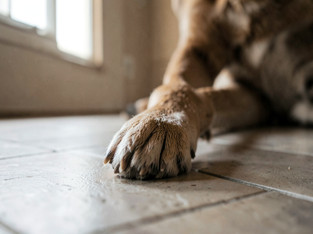 Dog's Paw on Cool Tile