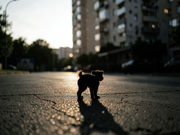 Early Morning City Dog Silhouette