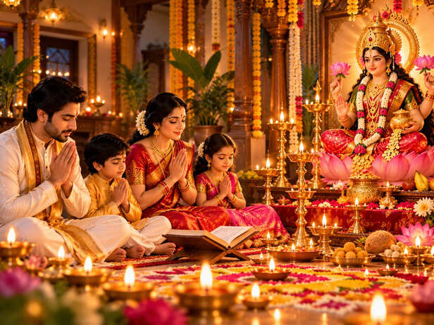 Family Reciting Kanakdhara Stotram on Diwali Night