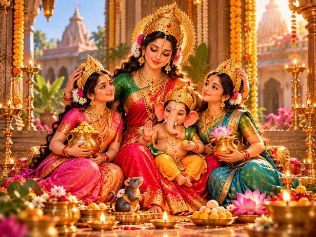Maa Parvati with Siddhi and Riddhi