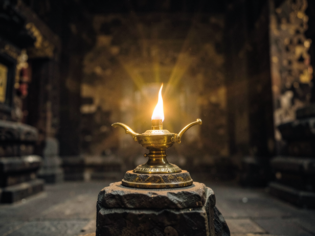 Temple Lamp Illuminates Idol