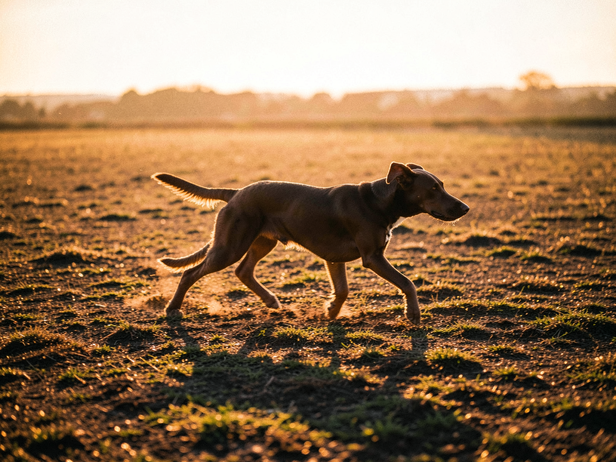 Weimaraner's Golden Hour Dash