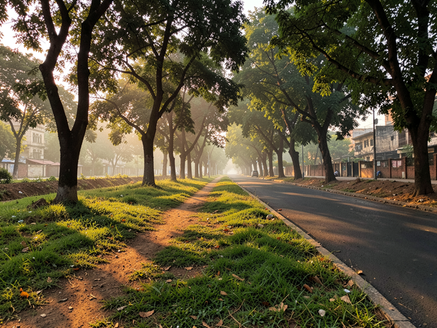 Shaded Park Path, Early Morning