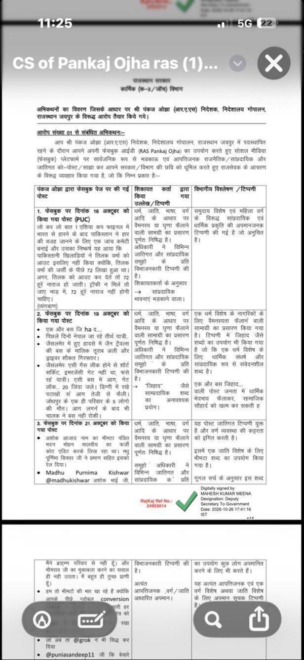 पंकज ओझा के खिलाफ आदेश