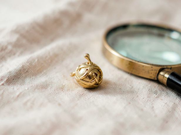 Examining Tiny Gold Ornament