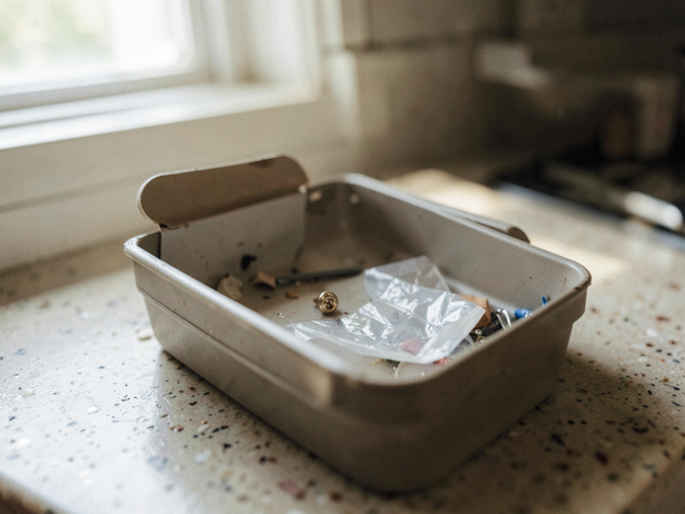 Morning light on junk drawer