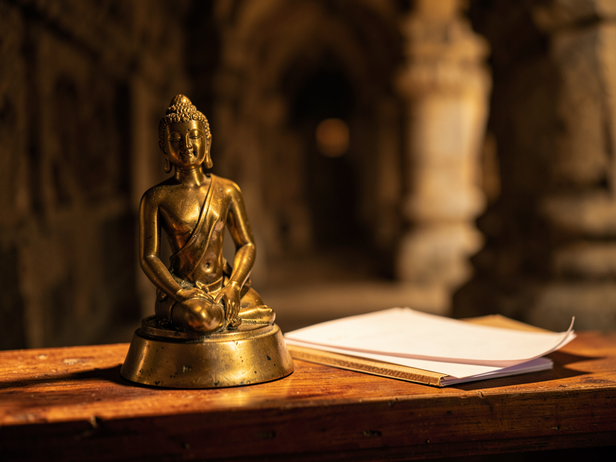 Worn Brass Idol Glows