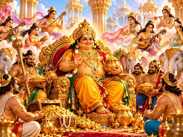 Lord Kuber with Yakshas and Gandharvas