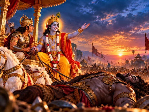 Krishna and Arjuna at Sunset